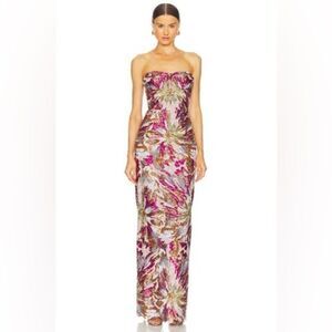 NWOT BRONX AND BANIC Dahlia Fuchsia Multi Maxi Strapless Dress
